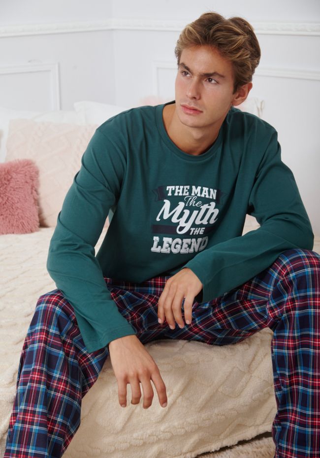 Minerva Χειμερινή Ανδρική Πιτζάμα Βαμβακερή Πράσινη - Comfort πιτζάμες  εσώρουχα και μαγιό