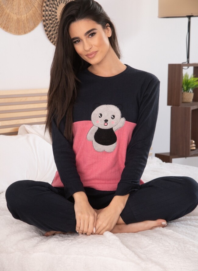 Πιτζάμα γυναικεία ριπ με αρκουδάκι και διχρωμία - Comfort πιτζάμες εσώρουχα  και μαγιό